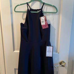 NWT Navy Blue Halter Dress Scalloped Hem, Size Junior M